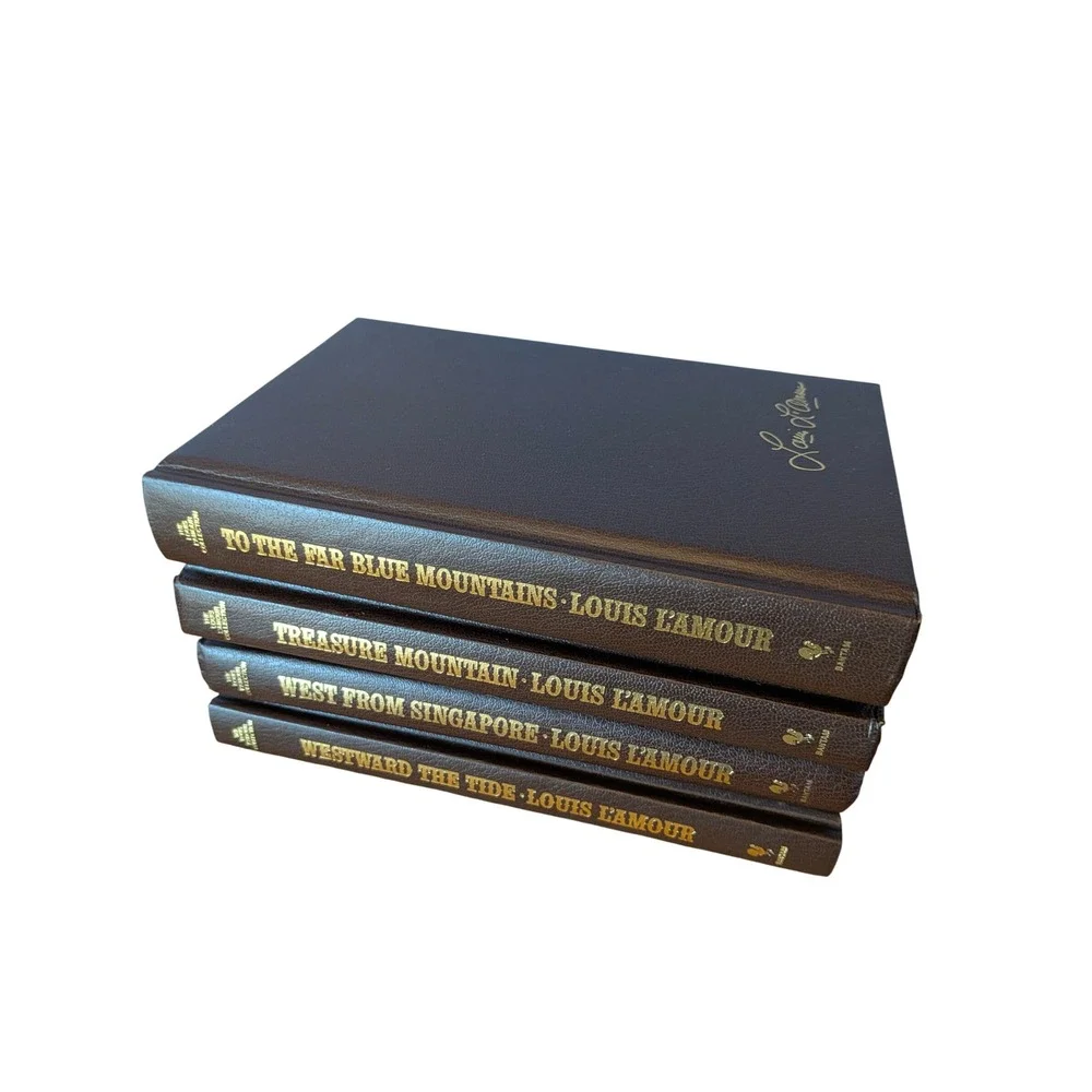 Louis L'amour Leatherette Hardcover Book Set 4 Titles Bantam Collection Brown